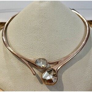 NWT Robert Lee Morris Rose Gold Plated Hinged Chocker Green Gemstones Modernism